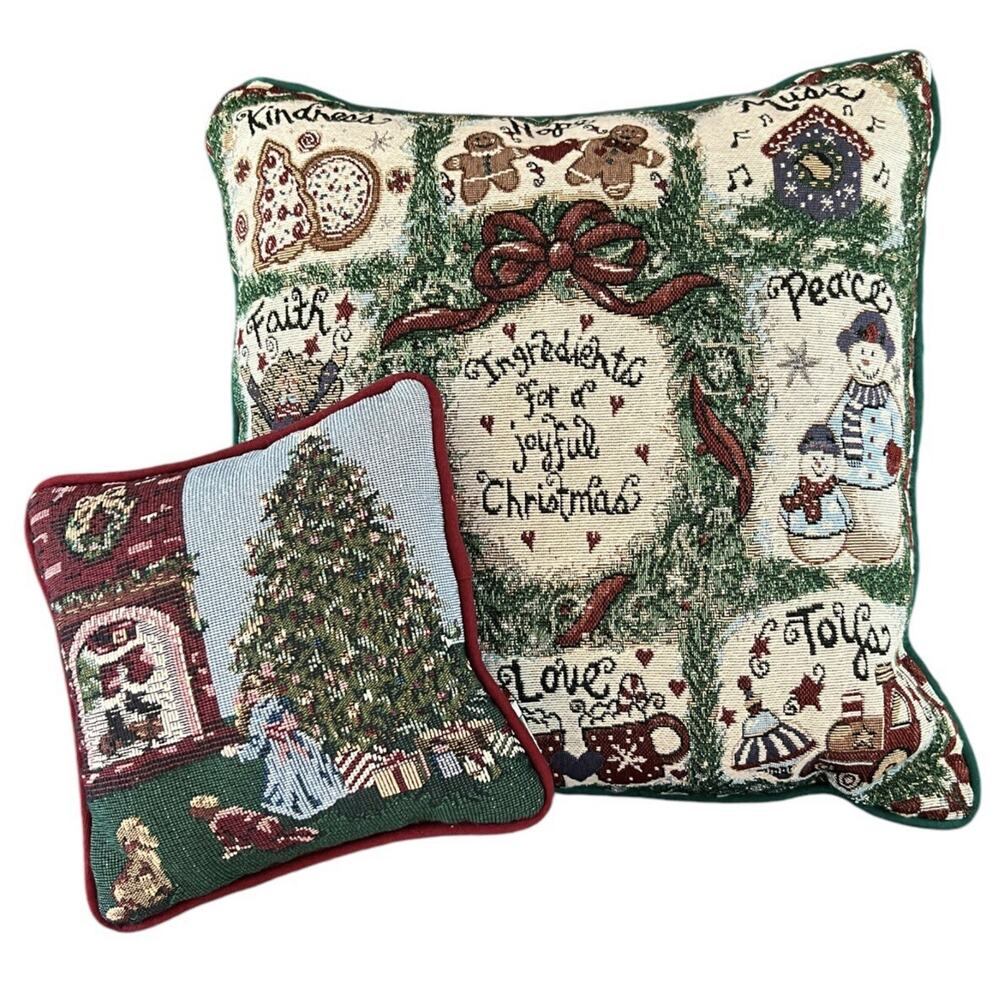 2 Christmas Pillows Riverdale Tapestry Square Throw Pillow Joyful Blessing Tree